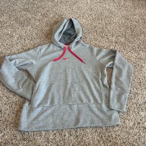 Nike Light Gray Dri-Fit Hoodie with Pink Drawstrings size M.